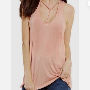 Free People Pink T-Strap Plunge Top